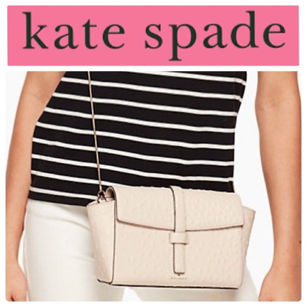 Kate Spade Riversde St. Emmie Beige Chain Strap Ostrich Leather Crossbody